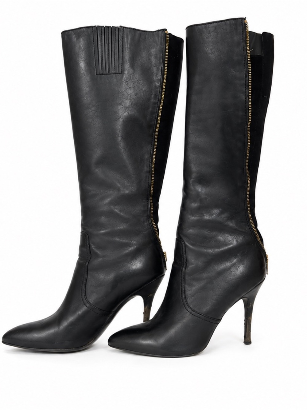 Classic Black High-Heel Knee Boots with Side Zip